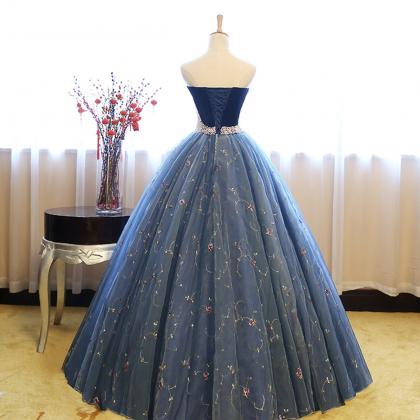 Blue Tulle Lace Long Ball Gown Dress Blue Evening..