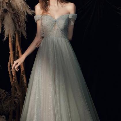 Shiny Tulle Sequins Long Prom Dress Green Evening..