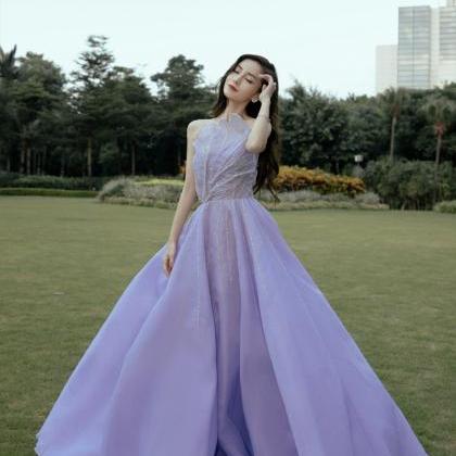 Unique Tulle Long Lilac Prom Dress A Line Evening..