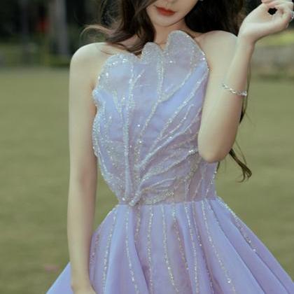 Unique Tulle Long Lilac Prom Dress A Line Evening..