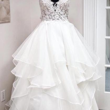 White Lace Long Prom Gown White Evening Dress