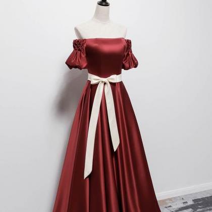 Burgundy Satin Long Prom Dress Evening Dress
