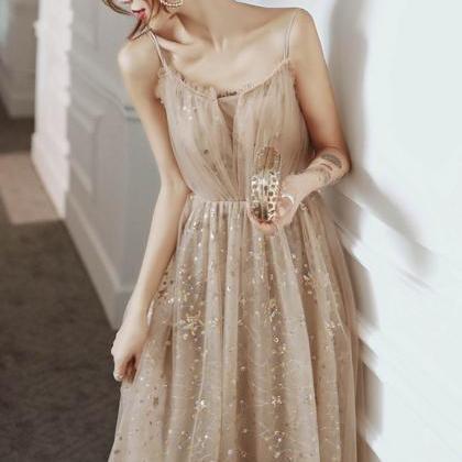 A Line Tulle Sequins Long Prom Dress Evening Dress