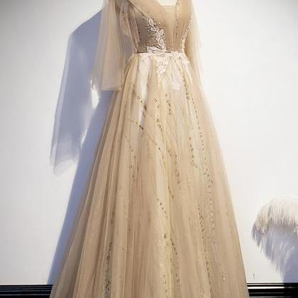 Beading Backless Champagne V Neck A Line Prom Dress