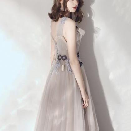 Cute V Neck Lace Long Prom Dress Evening Dress