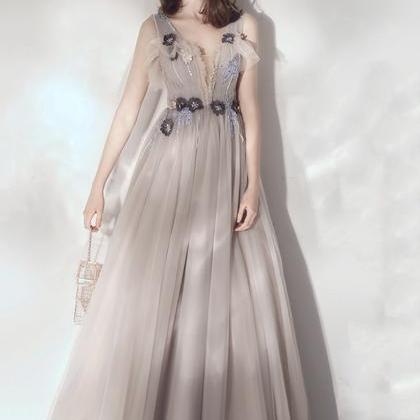 Cute V Neck Lace Long Prom Dress Evening Dress