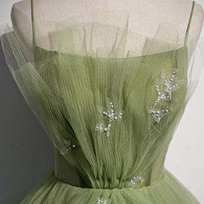 Green Tulle Long Prom Dress Green Evening Dress