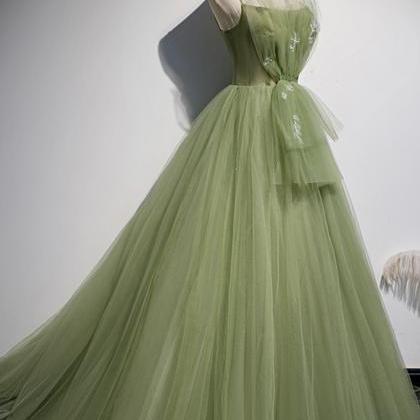 Green Tulle Long Prom Dress Green Evening Dress