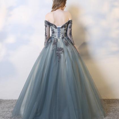 Blue Lace Long A Line Prom Dress Blue Evening..