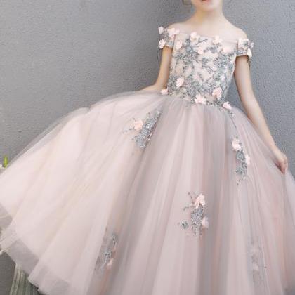 Pink Lace A Line Flower Girl Dress Party Girl..