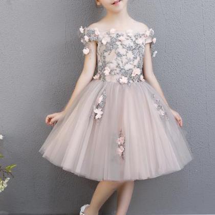 Pink Lace A Line Flower Girl Dress Party Girl..