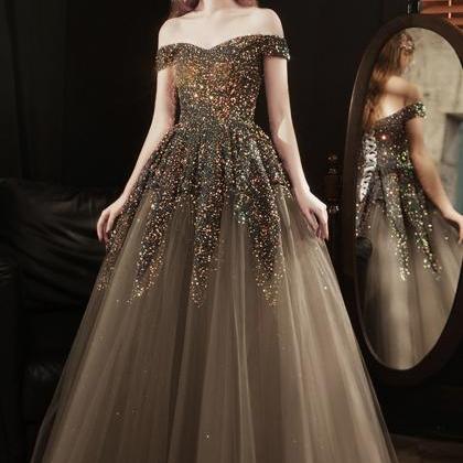 Shiny Sequins Long Prom Dress A Line Evening Dress