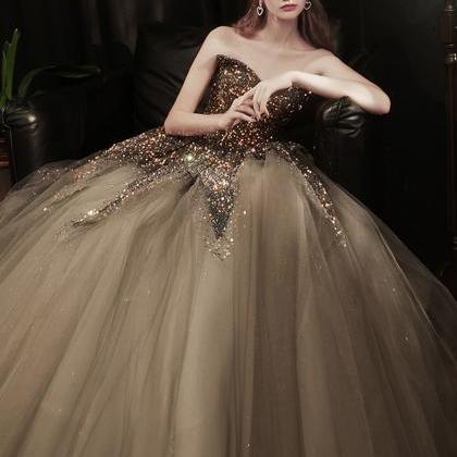 Shiny Sequins Long Prom Dress A Line Evening Dress