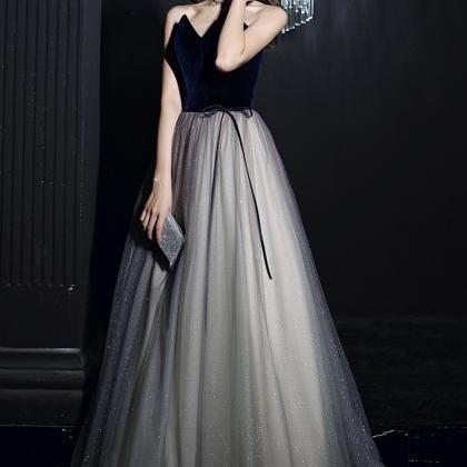 A Line Velvet Tulle Long Prom Dress Evening Dress