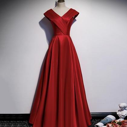 Elegant V Neck Satin Long A Line Prom Dress..
