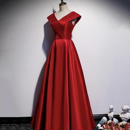 Elegant V Neck Satin Long A Line Prom Dress..