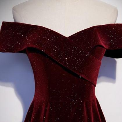 Simple A line Scoop Velvet Burgundy Velvet Long Prom Dresses main image 1