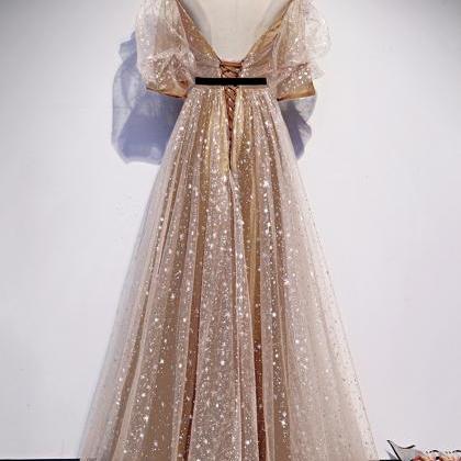 Elegant A Line Tulle Long Prom Dress Evening Dress