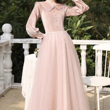 Cute Velvet Tulle Long Prom Dress Pink Evening..
