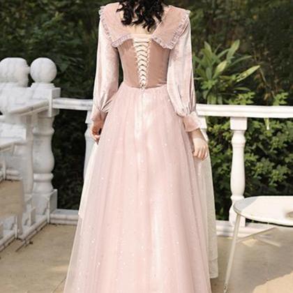 Cute Velvet Tulle Long Prom Dress Pink Evening..