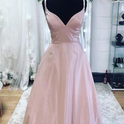 Pink Satin Long Prom Dress Pink A Line Evening..