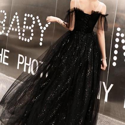 Stylish Tulle Sequins Long A Line Prom Dress..