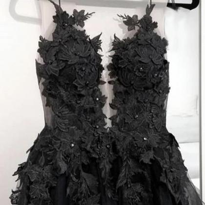Black A Line Lace Prom Dress Black Long Evening..