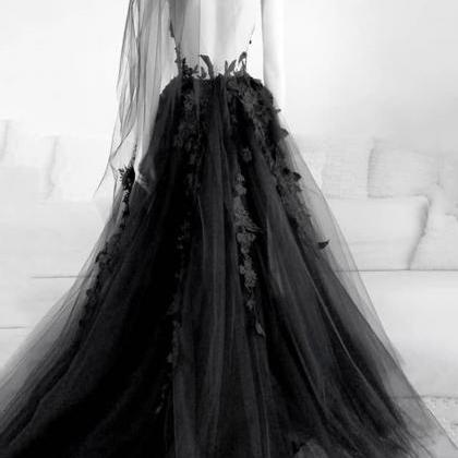 Black Lace Long A Line Prom Dress Black Evening..