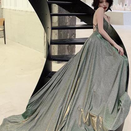 Simple A Ling Long Backless Prom Dress Green..