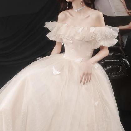 Champagne tulle long prom dress, champagne tulle evening dress Y257 main image 1