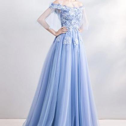 Blue Lace Long A Line Prom Dress Blue Evening..