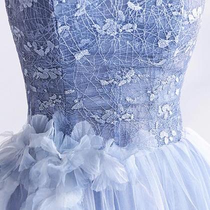 Blue Tulle Lace Long A Line Prom Dress Evening..
