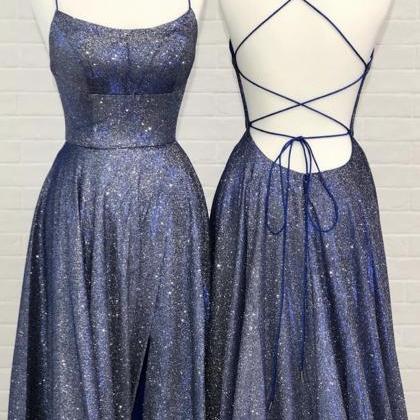 Blue A Line Long Prom Dress Blue Evening Dress