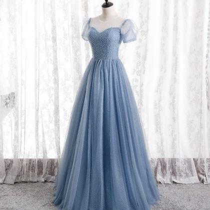 Blue Tulle Long A Line Prom Dress Blue Evening..
