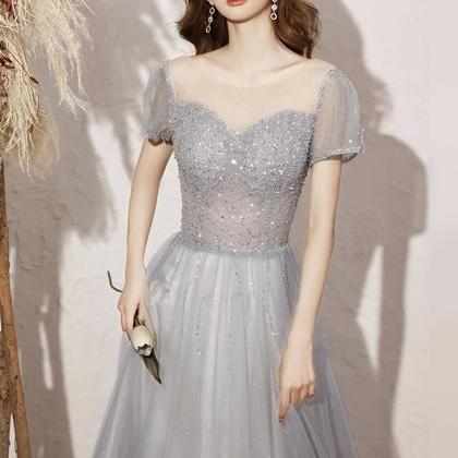 Cute Tulle Beads Long A Line Prom Dress Evening..