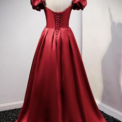 Burgundy Satin Long A Line Prom Dress Red Evening..