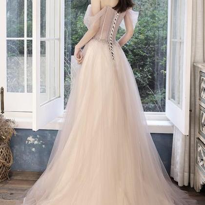 Stylish Tulle Sequins Long A Line Prom Dress..
