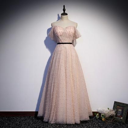 Lovely A Line Tulle Pearl Long Prom Dress Evening..