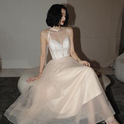 Cute Tulle See Through Short Prom Dress Champagne..
