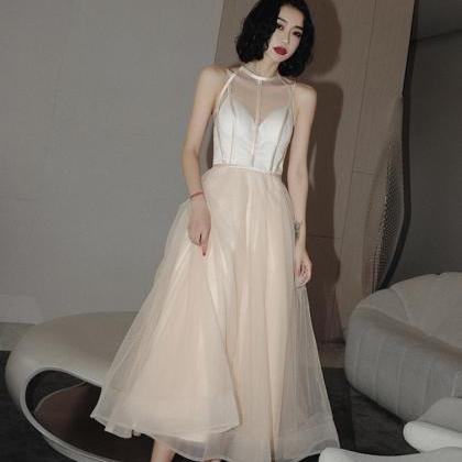 Cute Tulle See Through Short Prom Dress Champagne..