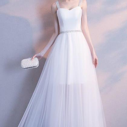 White Tulle Long A Line Prom Dress White Evening..