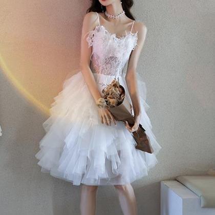 White Tulle Lace Short Prom Dress Party Dress