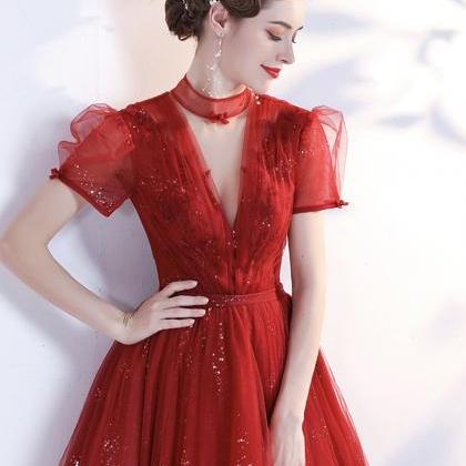 Red Tulle Short A Line Prom Dress Homecoming Dress