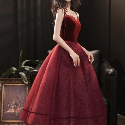 Burgundy Tulle Short A Line Prom Dress Party Dress