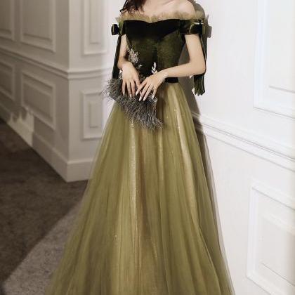 Green Tulle Long A Line Prom Dress Evening Dress