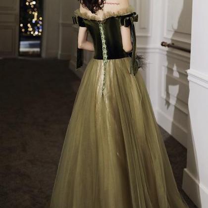 Green Tulle Long A Line Prom Dress Evening Dress