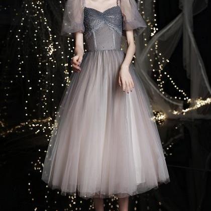 Gray Tulle Short A Line Prom Dress Homecoming..