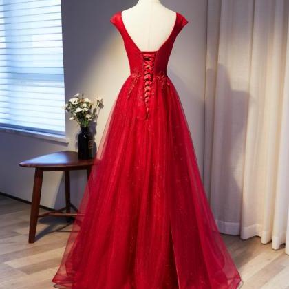 Red Lace Long A Line Prom Dress Red Evening Dress