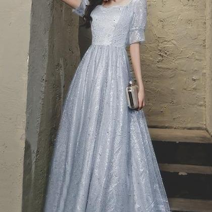 Gray Tulle Long A Line Prom Dress Gray Evening..