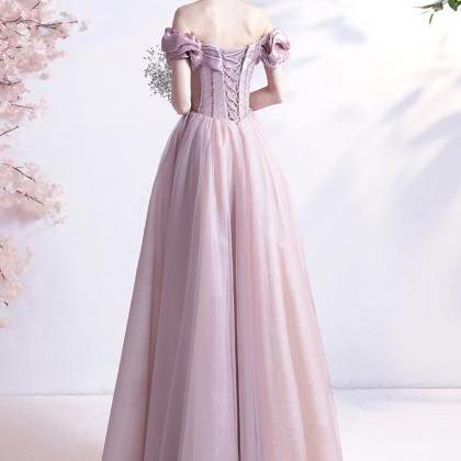 Pink Tulle Long A Line Prom Dress Pink Evening..